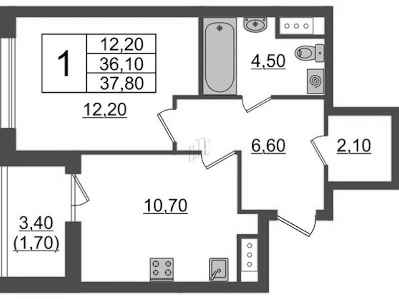 1-комнатная квартира 37.8 м², 2/9 эт., ЖК «А101 Лаголово»